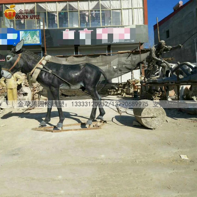 玻璃鋼小毛驢雕塑 仿真毛驢拉車景觀銅雕塑大型園林農(nóng)耕景觀裝飾