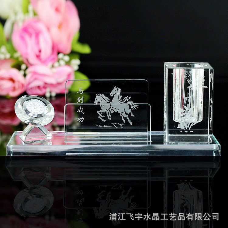 廠家直銷水晶筆筒鉆石名片夾水晶筆筒三件套公司商務(wù)禮品批發(fā)定制