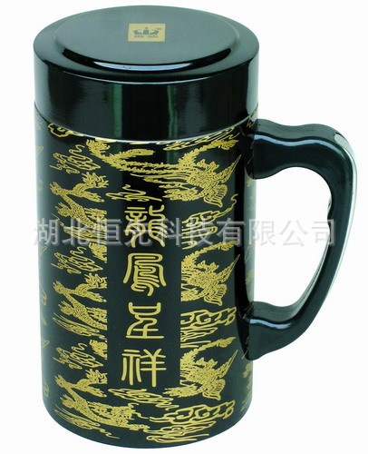 楚文化禮品 龍鳳呈祥雙層不銹鋼紫砂生態(tài)真空保健三層保溫杯