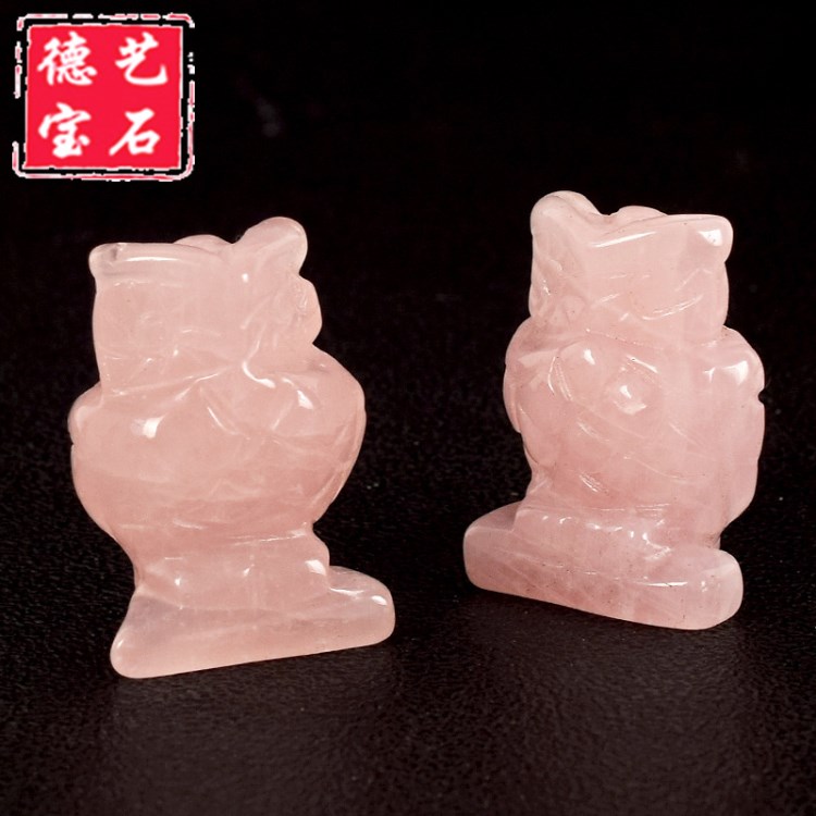 廠(chǎng)家直銷(xiāo) 手工雕刻 水晶小動(dòng)物 可愛(ài)小擺件 小禮品 粉晶貓頭鷹