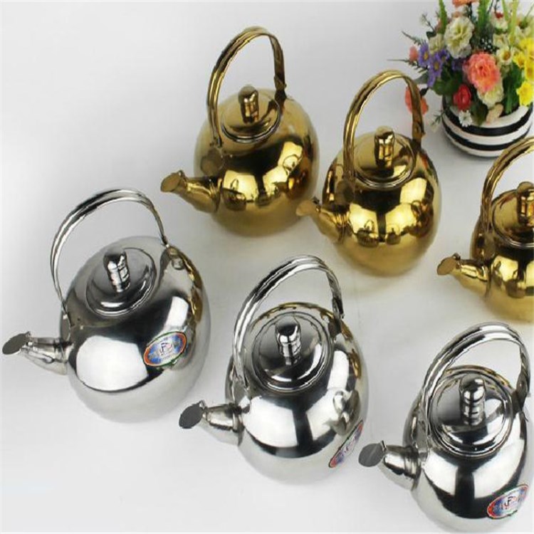不銹鋼玲瓏壺14CM--20CM塑料柄/鋼柄/金色球形泡茶壺電磁爐燒水壺