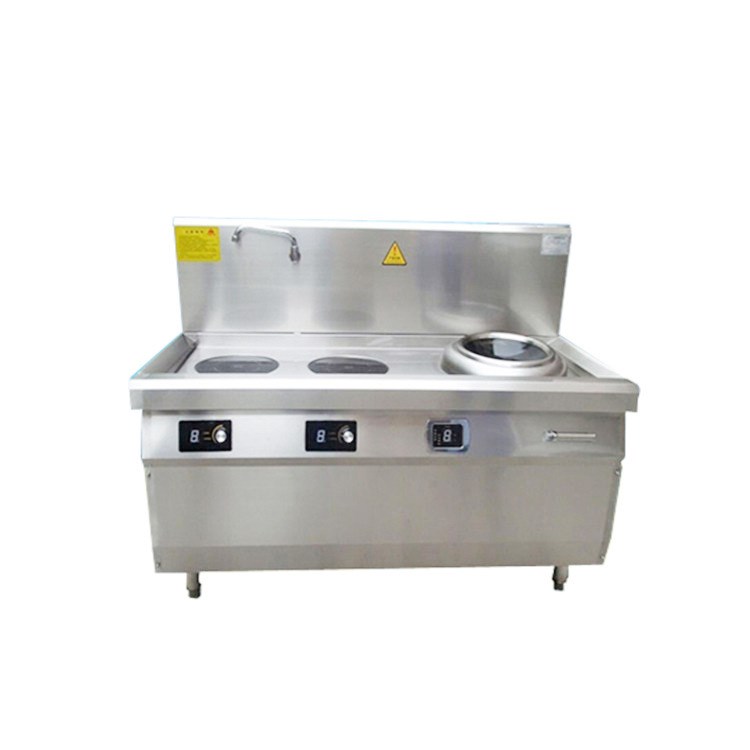 商用電磁爐兩平一凹組合爐兩頭平面煲湯爐+凹面小炒爐組合可定做