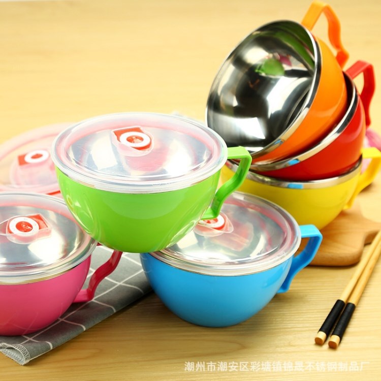 廠銷不銹鋼碗泡面碗帶蓋泡面杯韓式湯面方便面碗大號學生便當盒