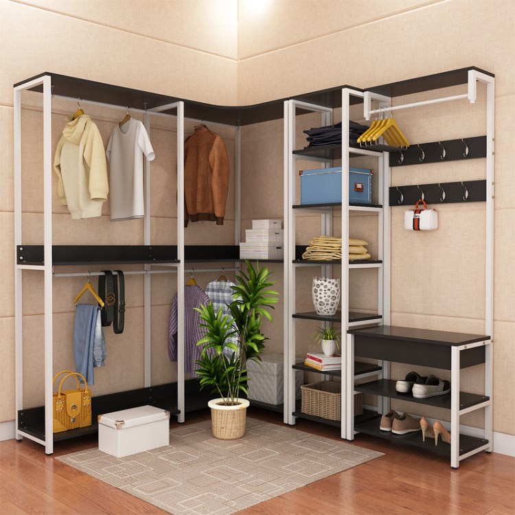卧室衣架衣帽架落地步入组合衣帽间转角挂衣服架置物衣柜铁艺简约