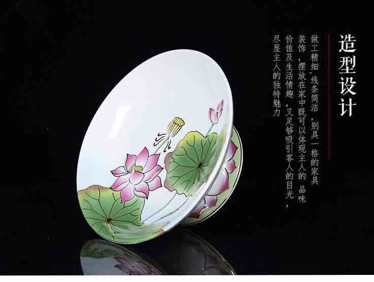 圓通佛教用品佛堂供具陶瓷彩繪浮雕蓮花果盤供具供品