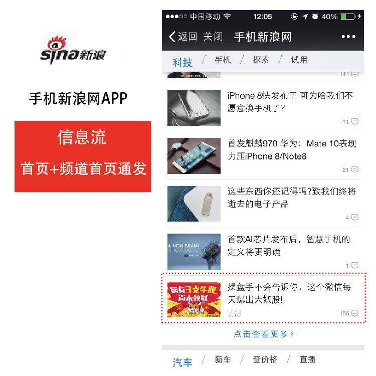 手機新浪網信息流廣告資源投放傳遞推廣宣傳