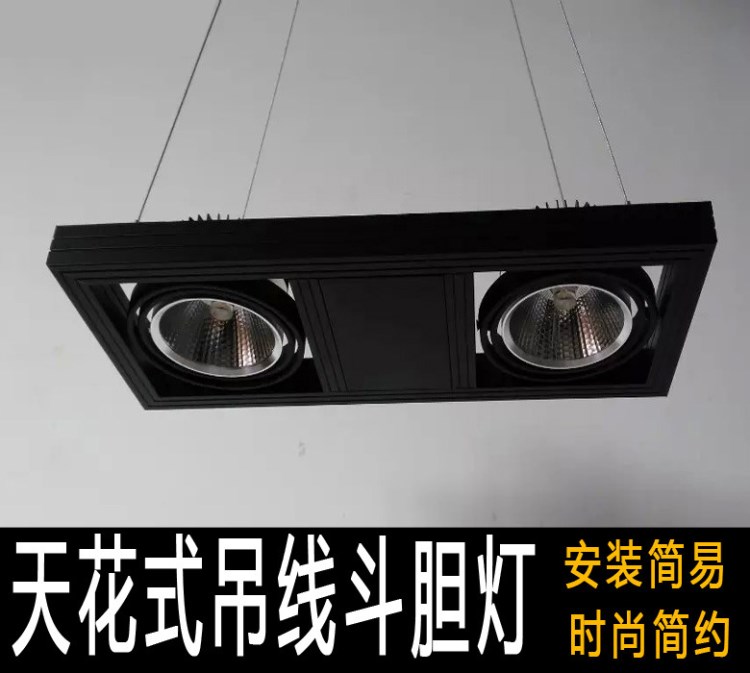 COB吊線斗膽燈格珊射燈懸掛雙頭三頭四頭方吊式豆膽燈led天花吊燈