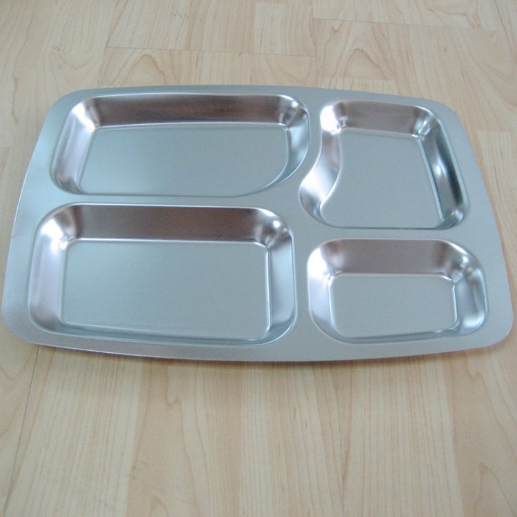 不銹鋼快餐盤 無卷邊無折邊無菌餐盤 304#201#四格五格六格快餐te