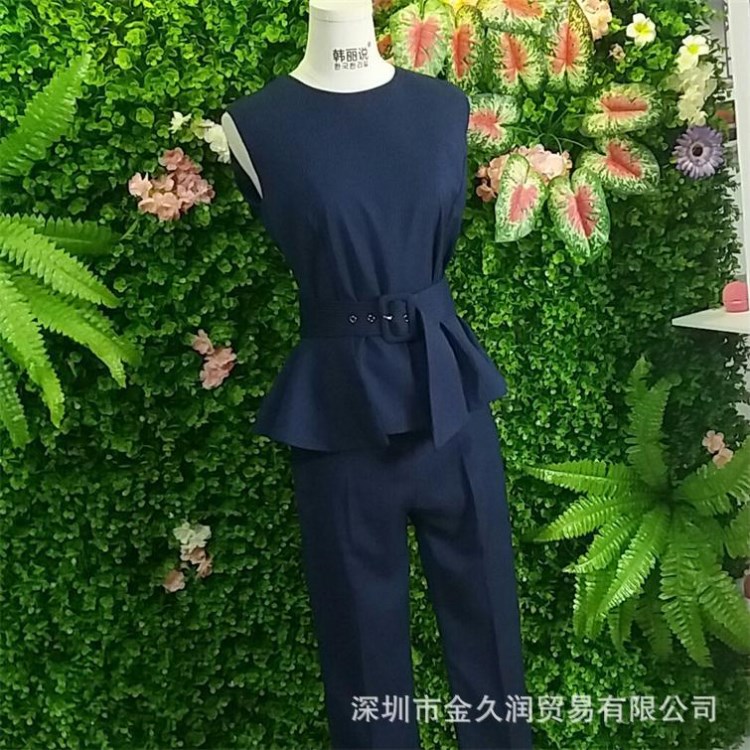 2017夏職業裝荷葉邊無袖上衣+西裝褲 工作服套裝2件減15