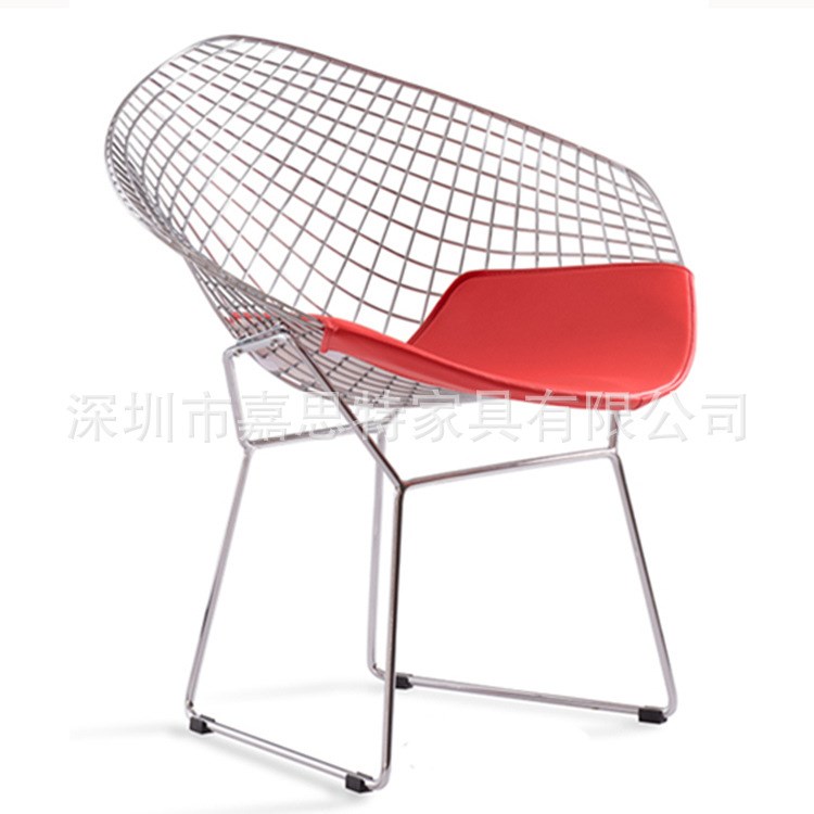 Diamod Arm Chair 鐵絲鉆石椅黑白紅金色鐵藝餐椅  戶(hù)外休閑椅子