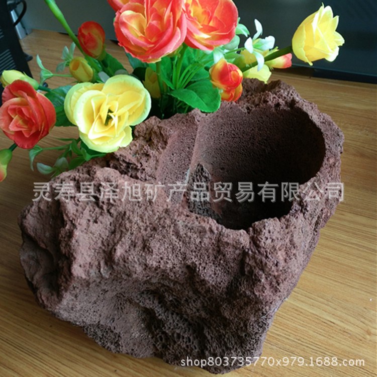 大量批发天然多孔火山石 大块红色黑色火石 花盆