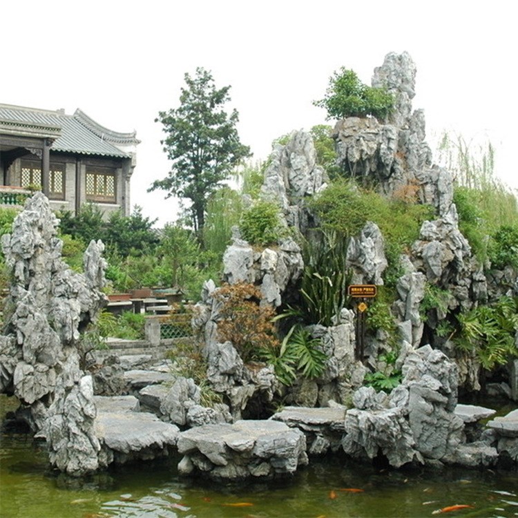 設計與施工 千層石太湖石假山噴泉人工湖石園林景觀擺件