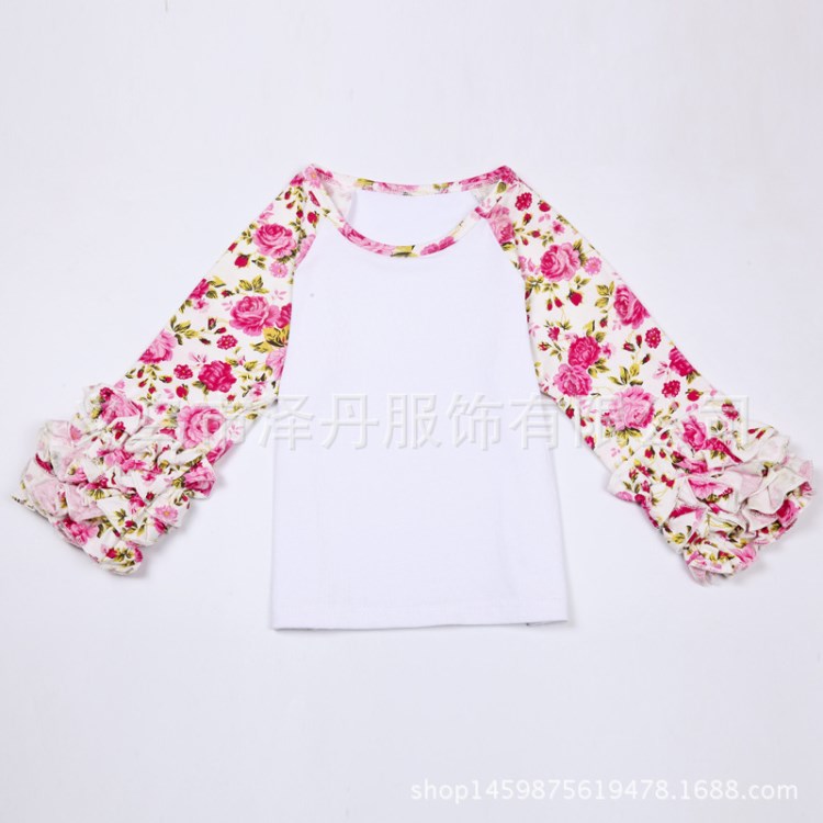 外貿(mào)爆款春秋季新款 金點(diǎn)打皺袖口花邊拼接插肩長(zhǎng)袖上衣 廠(chǎng)家直銷(xiāo)