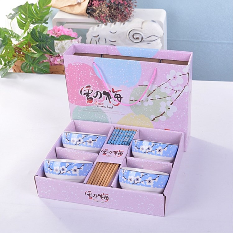 雪花陶瓷碗筷套裝餐具 陶瓷禮品碗勺 婚慶回禮 廣告定制logo 贈品