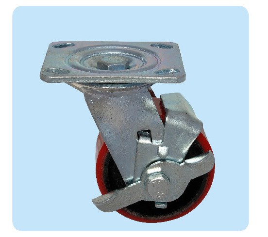 重型系列工業腳輪/帶側剎/6MM4寸鐵芯聚胺脂雙軸萬向輪