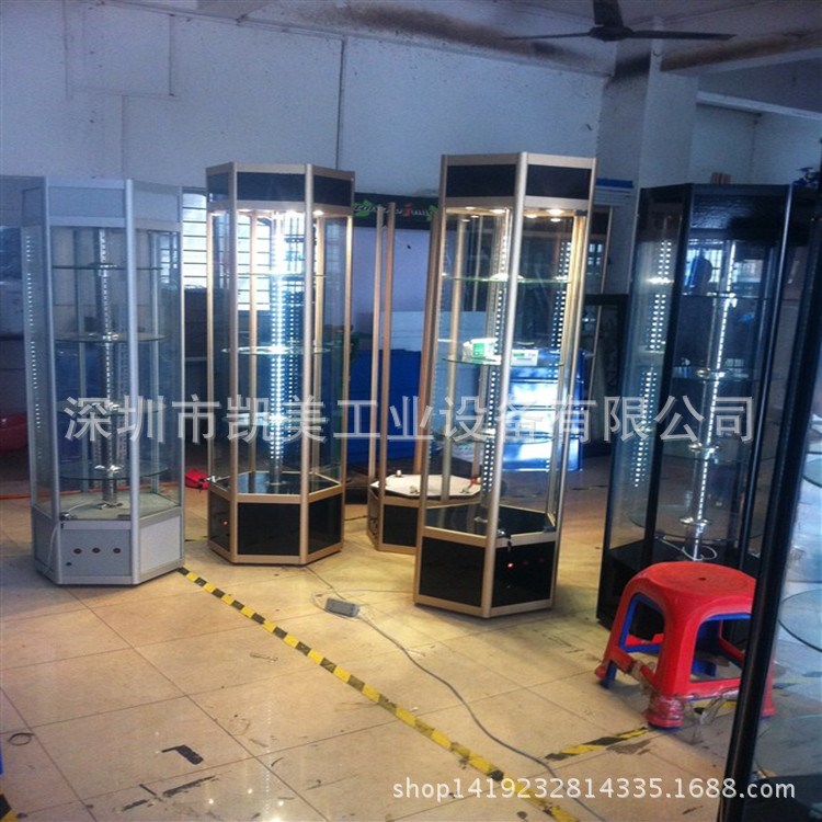 深圳六角展柜工藝品電動展柜旋轉展示柜精品展柜鈦合金展示柜