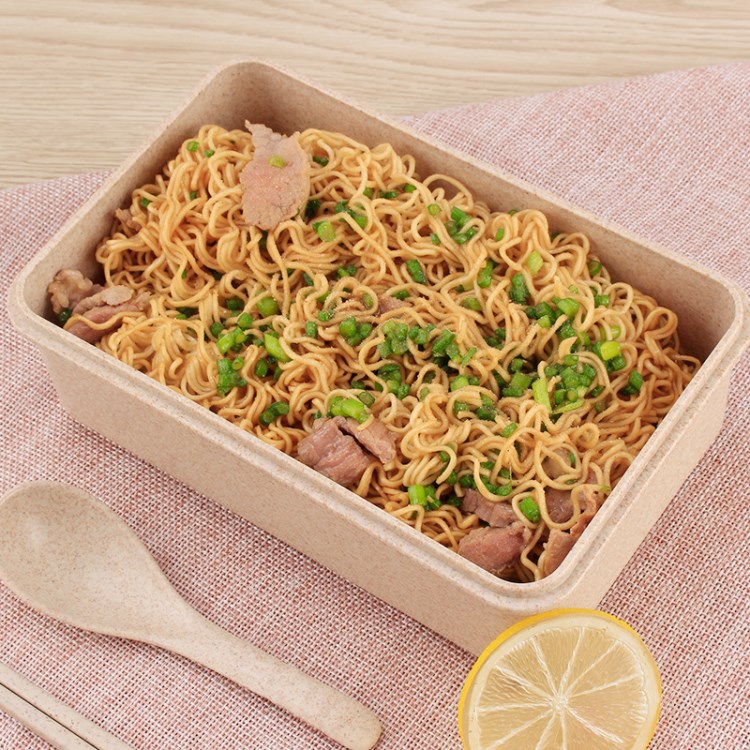 小麥桔稈單層飯盒 成人大容量塑料保鮮飯盒 密封便當長方形飯盒