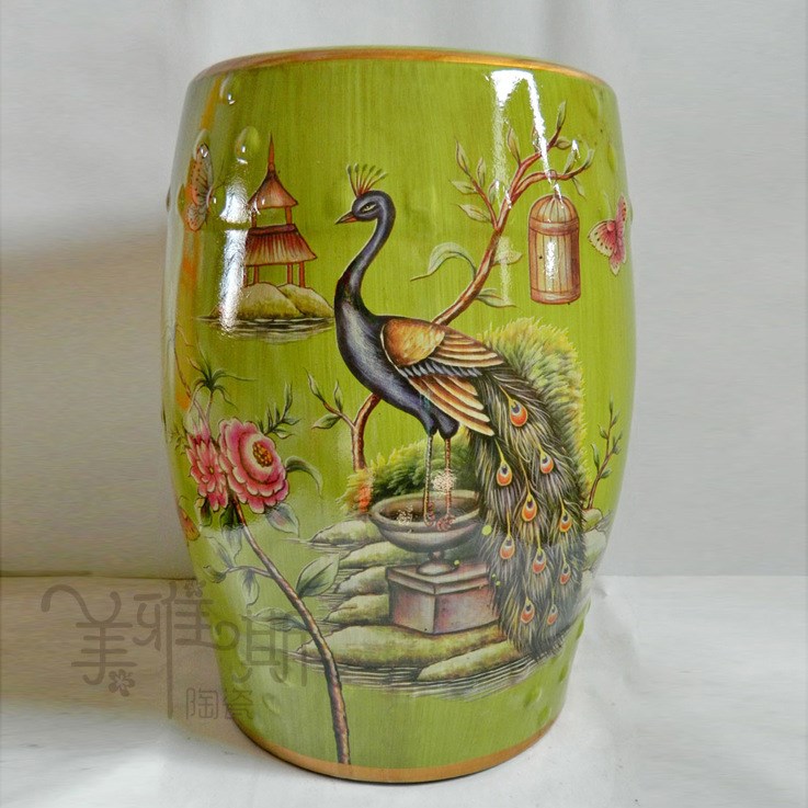 中式梳妝凳換鞋凳邊幾茶幾江南手繪花鳥陶瓷鼓凳子鼓墩繡墩陶瓷椅