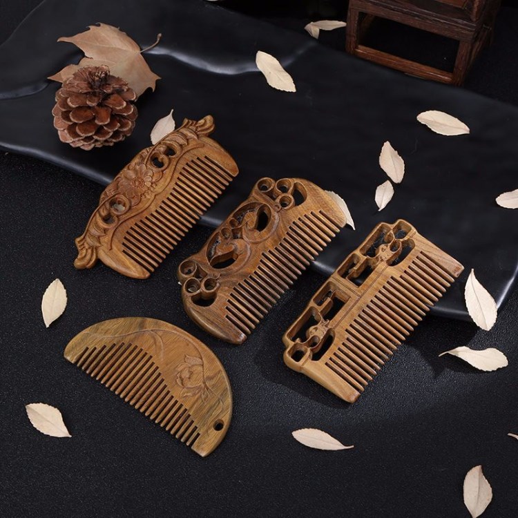 2018創意綠檀雕刻木梳情人節禮品防靜電按摩梳木質工藝品一件代發