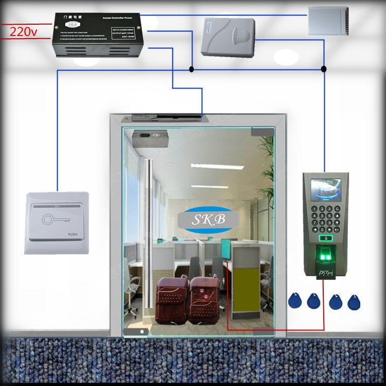 中控F18 門禁 指紋考勤一體機 電插鎖 玻璃門整套裝 聯(lián)網(wǎng)通訊安裝