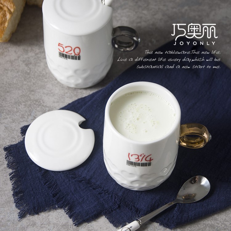 陶瓷廠家直銷陶瓷戒指杯帶蓋配勺禮品廣告贈品杯婚慶禮品用品
