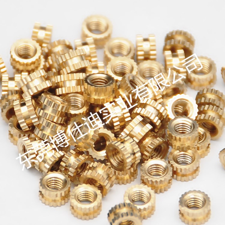 廠家直銷環保RoHS滾花注塑預埋嵌裝嵌入鑲嵌M3*5*3銅螺母　銅嵌件