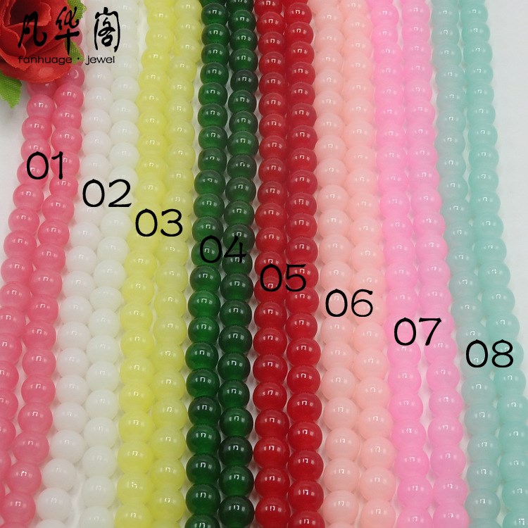 廠家直銷 8mm玻璃圓珠仿玉料 diy手串散珠飾品材料 烤漆彩色散珠