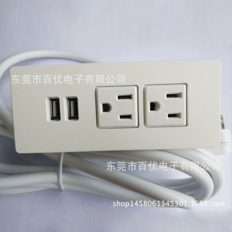 金屬面板兩位插帶雙USB美式USB插座  電源桌面插座 加工定制批發