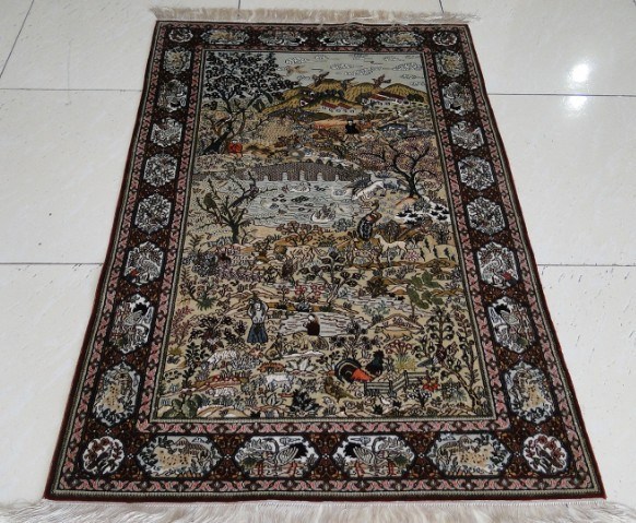 挂毯定制 真丝手工编织 山水风景挂毯 栩栩如生手工艺术品