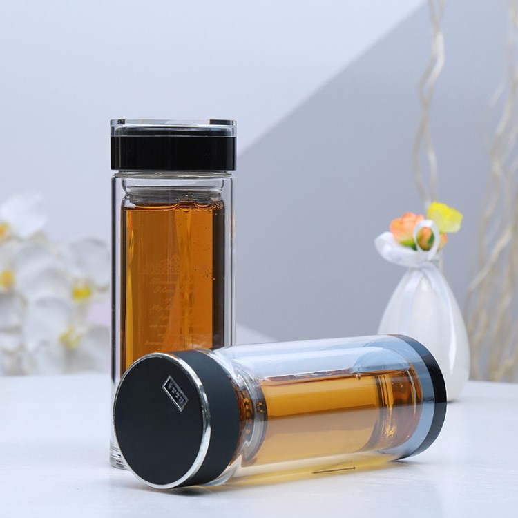 雙層防燙玻璃杯透明耐高溫水杯辦公室茶杯批發(fā)創(chuàng)意廣告杯定制logo