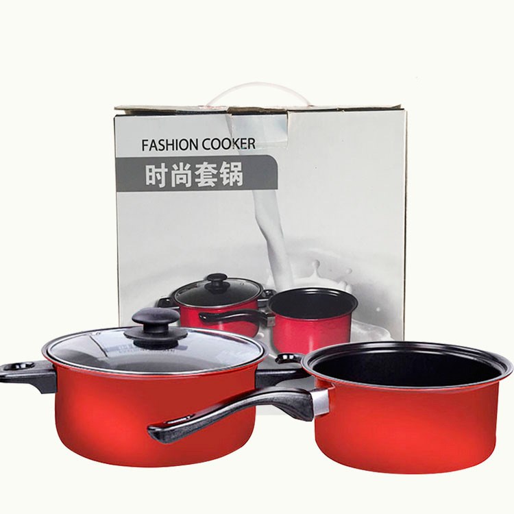 會銷禮品批發鍋具套裝時尚二件套不粘鍋活動玻璃蓋平底鍋