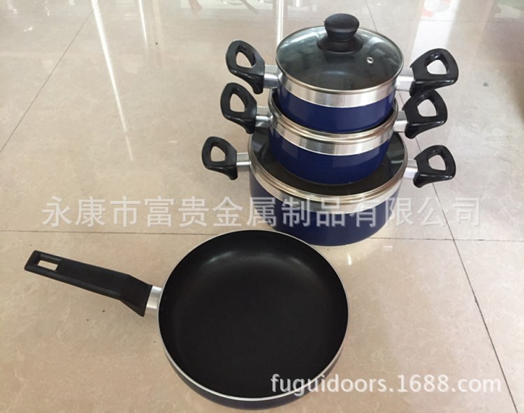 外貿(mào)精品7件套不粘鋁鍋套裝  16/20/24cm湯鍋+24cm煎盤鍋具套裝