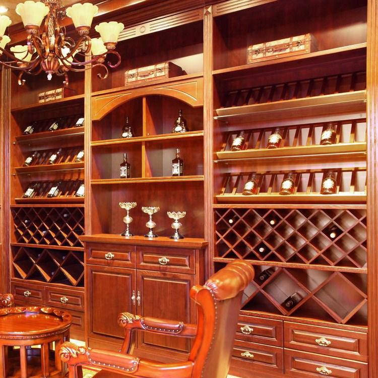 定做整体酒柜定制红橡木原木门板欧式酒架实木柜美式酒窖