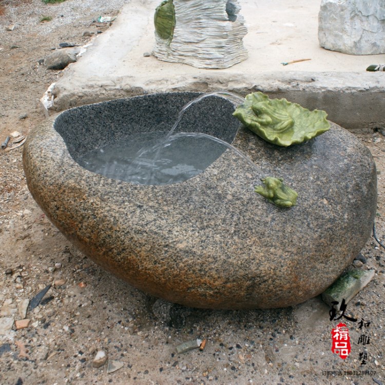 庭院石雕水景擺設 岫巖玉石雕魚缸 流水青蛙噴泉循環(huán)跌水盆雕塑