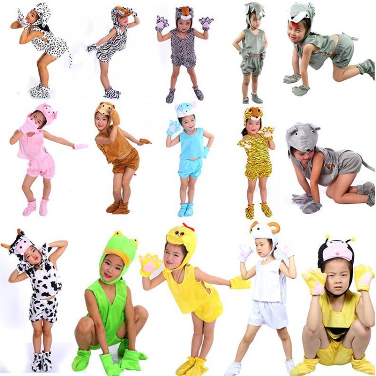 供應(yīng) 兒童動(dòng)物演出服 短袖 夏款 六一兒童節(jié)老虎大灰狼白兔卡通服
