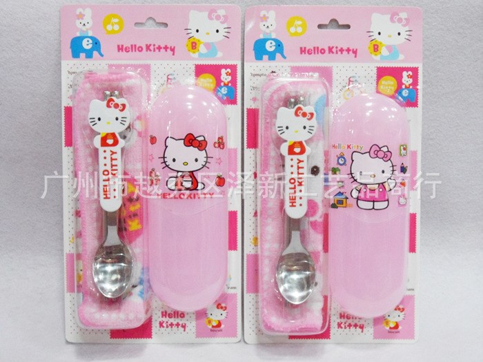 卡通創(chuàng)意餐具 hellokitty餐具組合套裝筷子勺子 環(huán)保型 附帶方巾