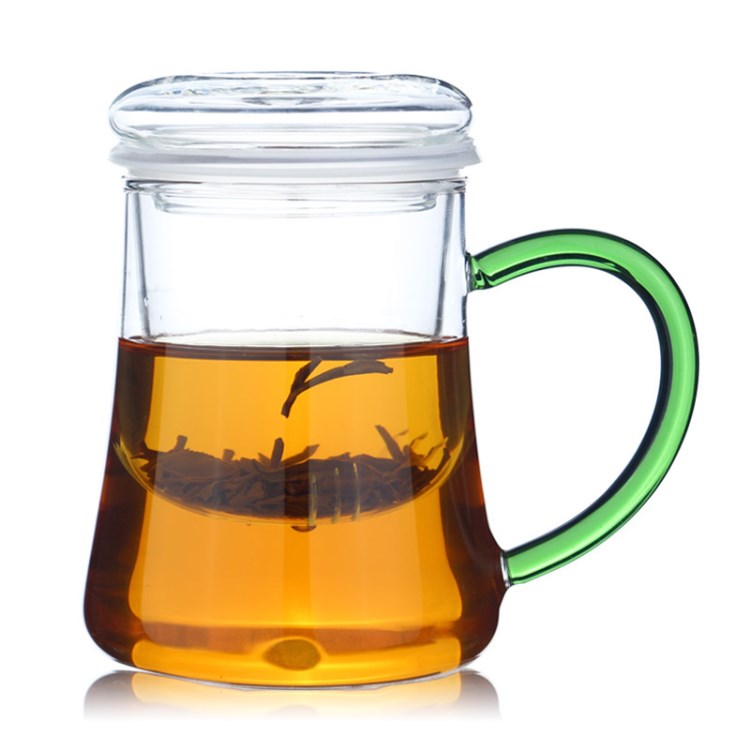 逸集耐熱玻璃三件杯辦公室喝水杯家里專用帶蓋茶杯帶茶漏飲水杯