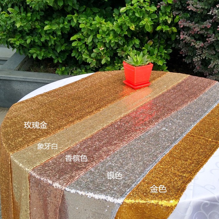 跨境亮片桌旗30*275CM 地中海金色刺繡滌綸桌旗 批量現(xiàn)貨供應(yīng)