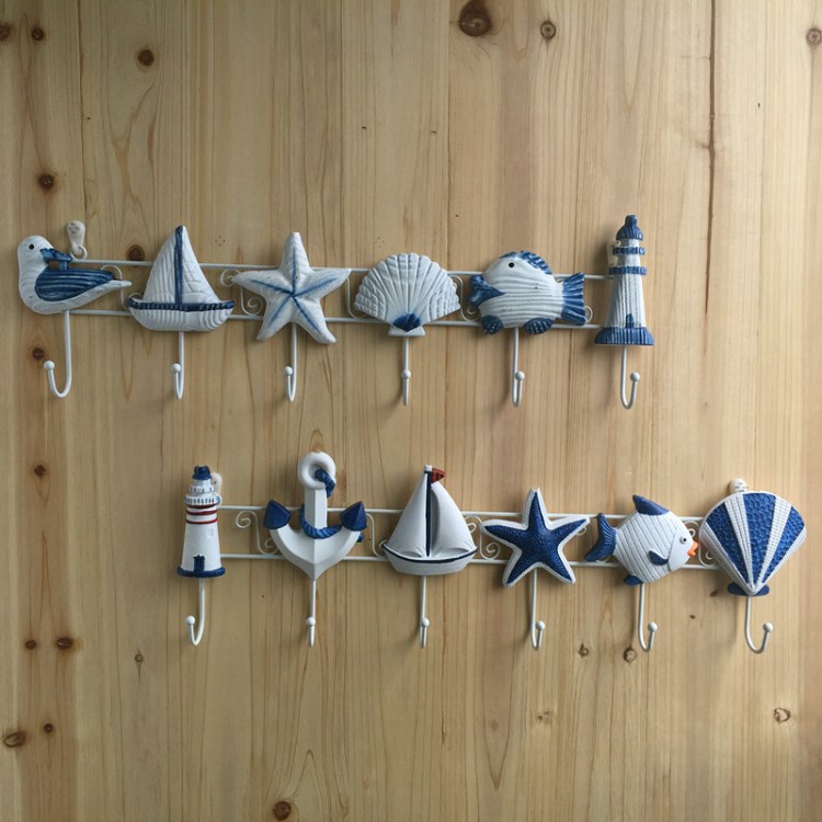 地中海風(fēng)格衣帽掛鉤創(chuàng)意木制六掛鉤 海洋家居掛鉤裝飾實(shí)用型批發(fā)