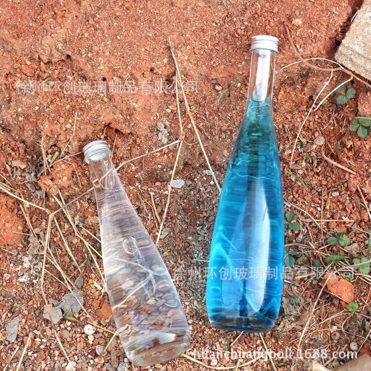 新款330ml水滴形厚底女士果酒瓶飲料瓶青梅酒瓶鋁蓋礦泉水玻璃瓶