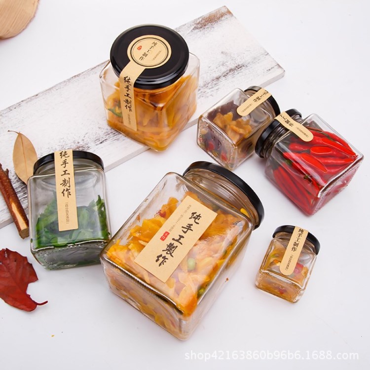 廠(chǎng)家直銷(xiāo)四方蜂蜜瓶280ml 380ml 四方玻璃瓶醬菜瓶 透明果醬瓶