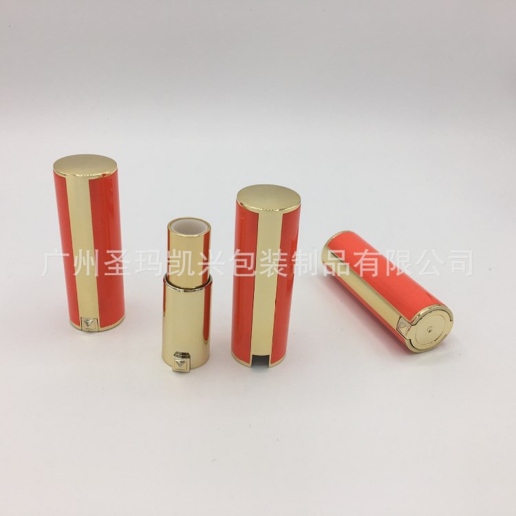 T家圓形 橘紅電鍍金 口紅管 唇膏管 12.1口徑彩妝包材