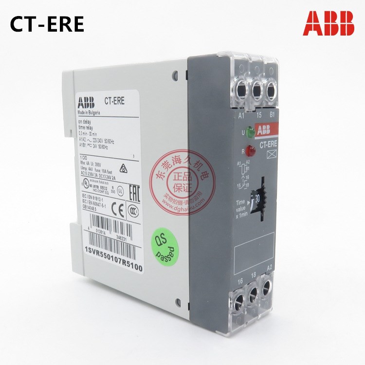 ABB电子时间继电器CT-ERE, 1 c/o, 0.3-30s, 110-130VAC