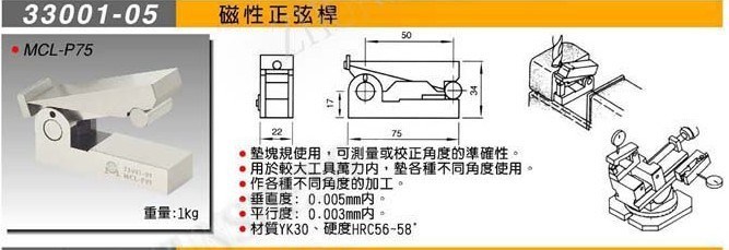 代理米其林精密工具  磁性正弦桿 磁性正弦規(guī) 33001 P75