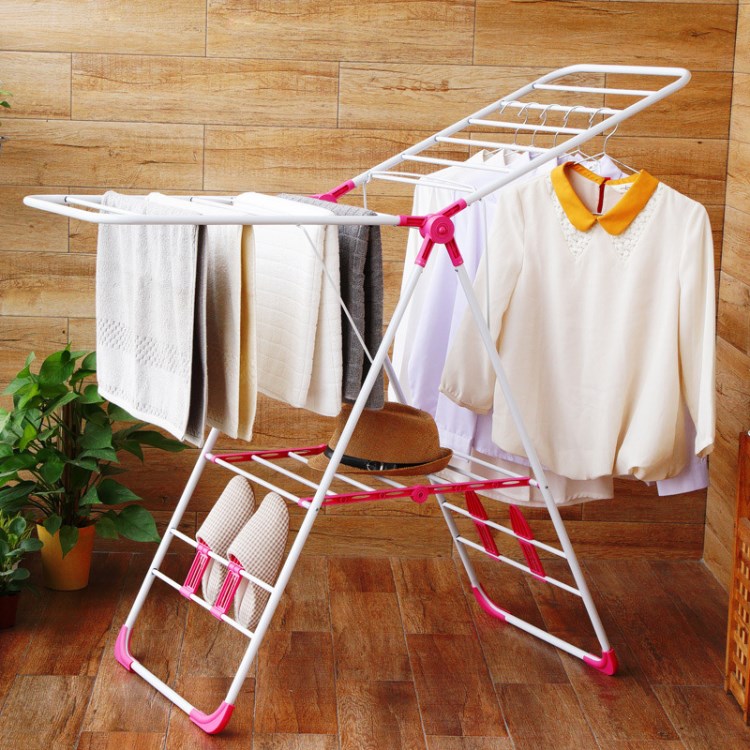 跨境移動(dòng)落地晾衣架衣服架 雙翼可折疊家用室內(nèi)外涼衣鞋曬架陽(yáng)臺(tái)
