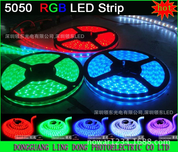 12V 60灯/米5050RGB滴胶防水LED灯带灯条 白光暖光红绿蓝300led