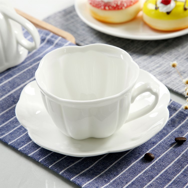 白陶瓷咖啡杯碟 歐式陶瓷杯碟套裝外貿定做 早餐杯批發定制LOGO