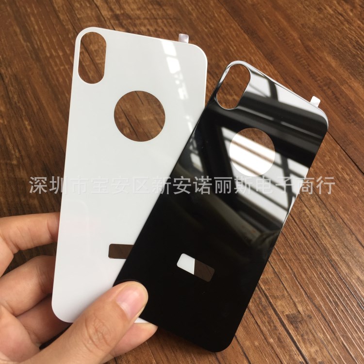 IPHONEX黑白絲印背膜 工廠新款蘋(píng)果X中性防爆鋼化玻璃后膜鏤空l(shuí)og
