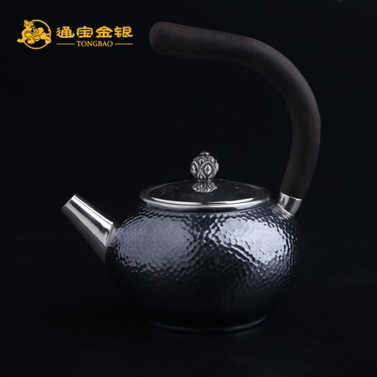 S990银小泡壶手工锤印复古工艺银小茶壶小银壶加工定制茶套装