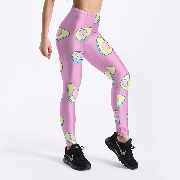 2018速賣通粉色蛋黃數碼印花女士運動休閑打底褲 Lgs-4051